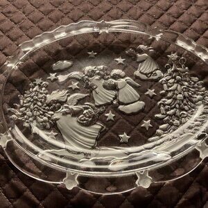 Mikasa Christmas Holiday Angels Frosted Glass Oval Serving Platter